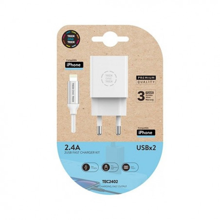 CARGADOR DOBLECABLE MICRO USBAPPLETECH ONE TECH