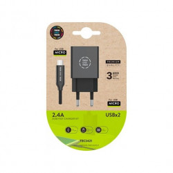 CARGADOR DOBLE CABLE MICRO USB TECH ONE TECH NEGRO