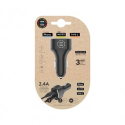 CARGADOR DOBLE MECHERO COCHE TECH ONE TECH NEGRO