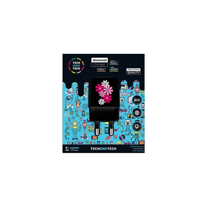 CARGADOR DOBLE TECH ONE TECH BLACK FLOWER POWER 24A ALTO R
